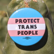 trans flag with the words, protect trans people