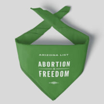 green bandana with white text saying "Abortion is freedom"