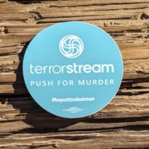 3" round sticker Sticker reads: Terror Stream Push For Murder #BoycottSodaStream A union bug sits at the bottom