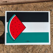 Palestine flag with watermelon and a small union bug at the bottom